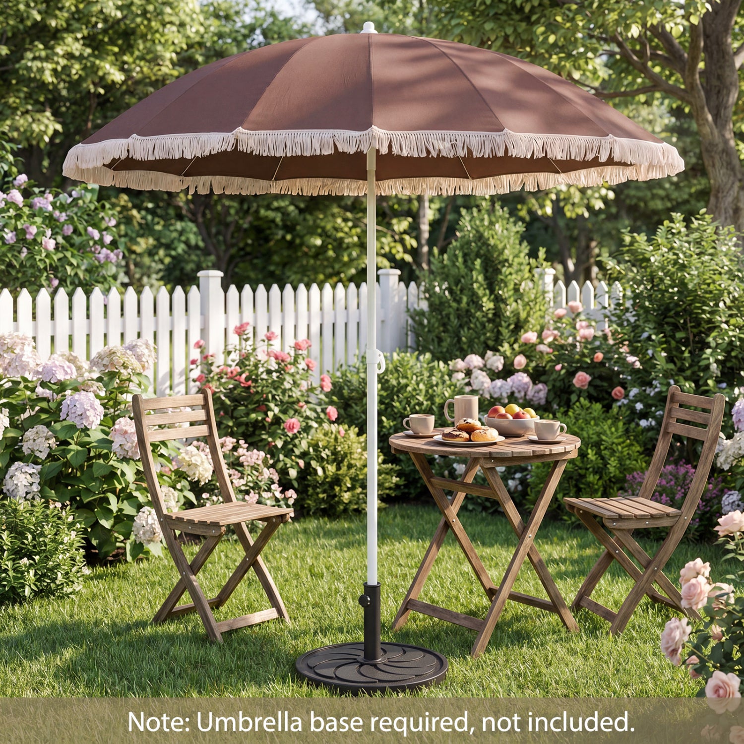 7 FT Patio Umbrella, Fringe Boho Tassel, Outdoor Beach Garden Poolside, Brown Outdoor Umbrellas at Gallery Canada