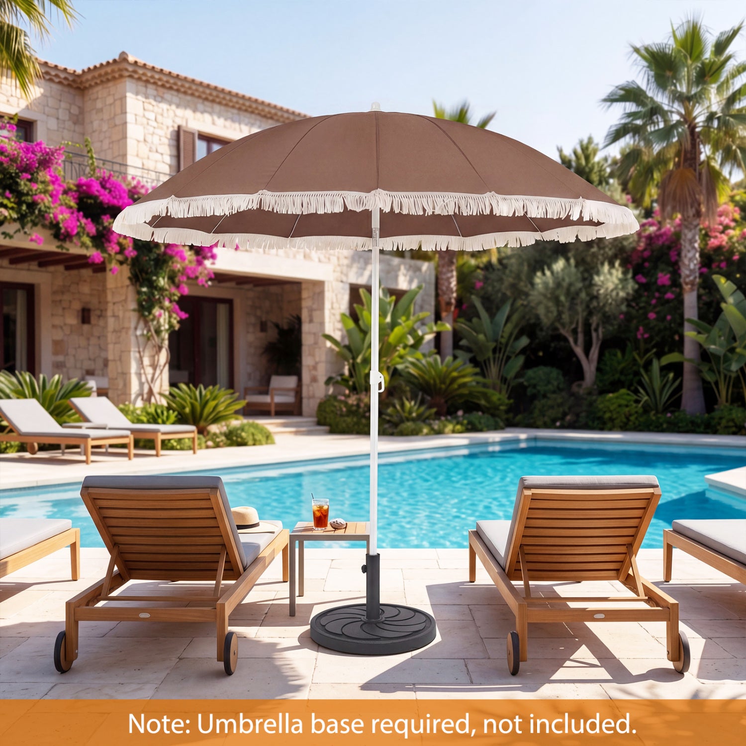 7 FT Patio Umbrella, Fringe Boho Tassel, Outdoor Beach Garden Poolside, Brown Outdoor Umbrellas at Gallery Canada