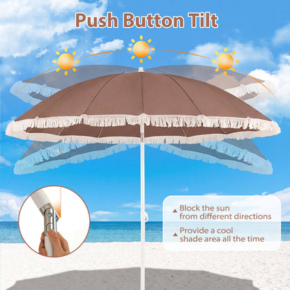 7 FT Patio Umbrella, Fringe Boho Tassel, Outdoor Beach Garden Poolside, Brown Outdoor Umbrellas at Gallery Canada