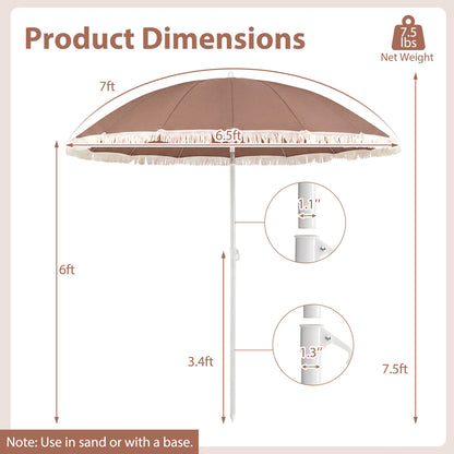 7 FT Patio Umbrella, Fringe Boho Tassel, Outdoor Beach Garden Poolside, Brown Outdoor Umbrellas at Gallery Canada