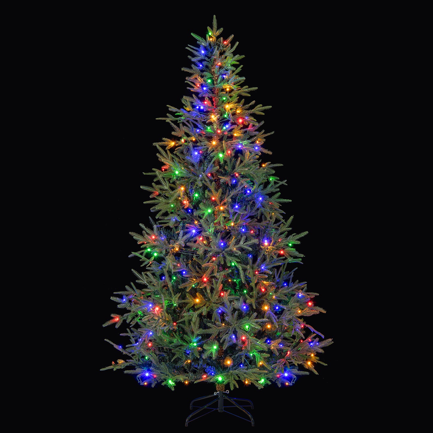 7 FT Pre-Lit Artificial Christmas Tree Hinged Xmas Tree with 300 Warm White & Multicolored LED Lights