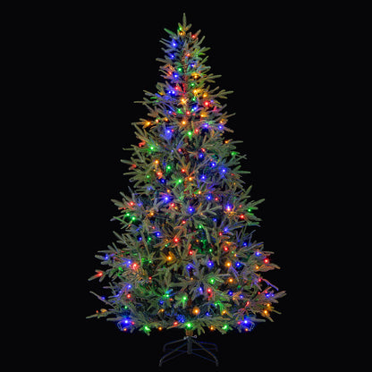 7 FT Pre-Lit Artificial Christmas Tree Hinged Xmas Tree with 300 Warm White & Multicolored LED Lights