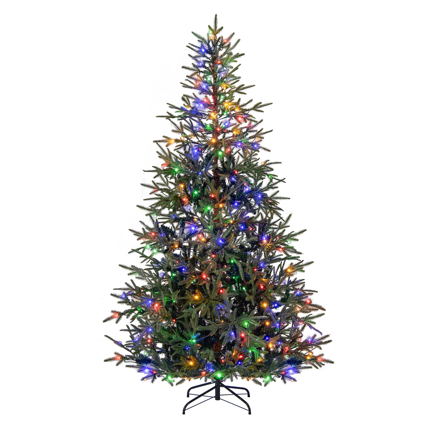 7 FT Pre-Lit Artificial Christmas Tree Hinged Xmas Tree with 300 Warm White & Multicolored LED Lights