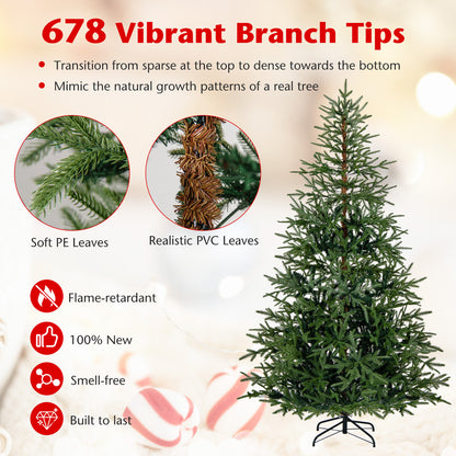 7 FT Pre-Lit Artificial Christmas Tree Hinged Xmas Tree with 300 Warm White & Multicolored LED Lights