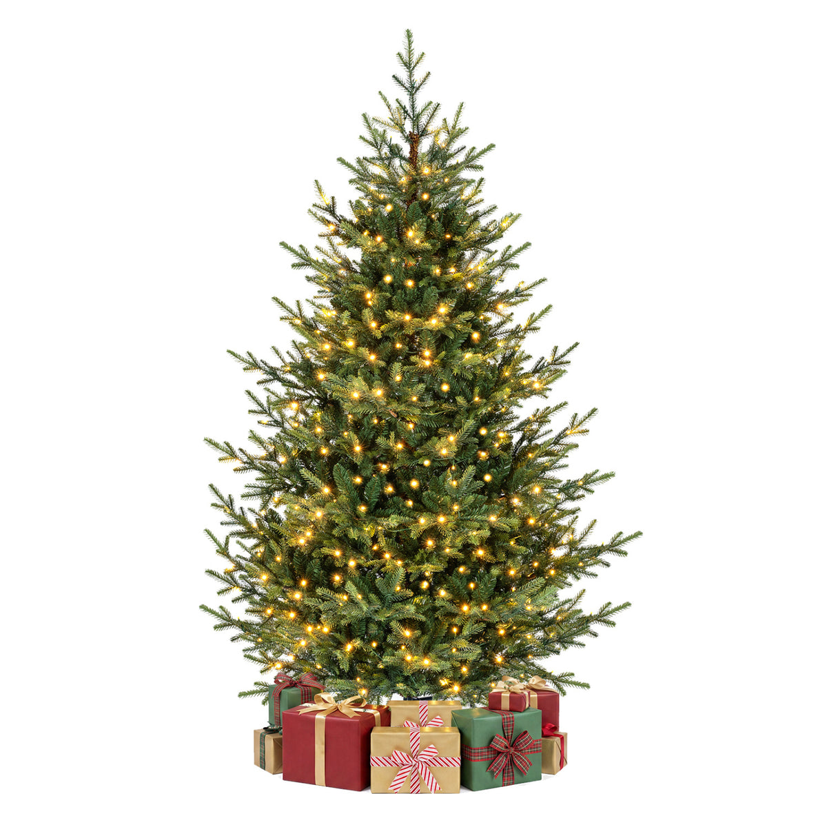 Sapin de Noël artificiel pré-éclairé de 7 pieds, 340 lumières LED blanc chaud, vert