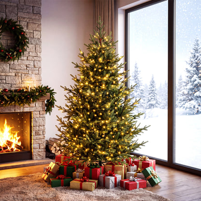 Sapin de Noël artificiel pré-éclairé de 7 pieds, 340 lumières LED blanc chaud, vert