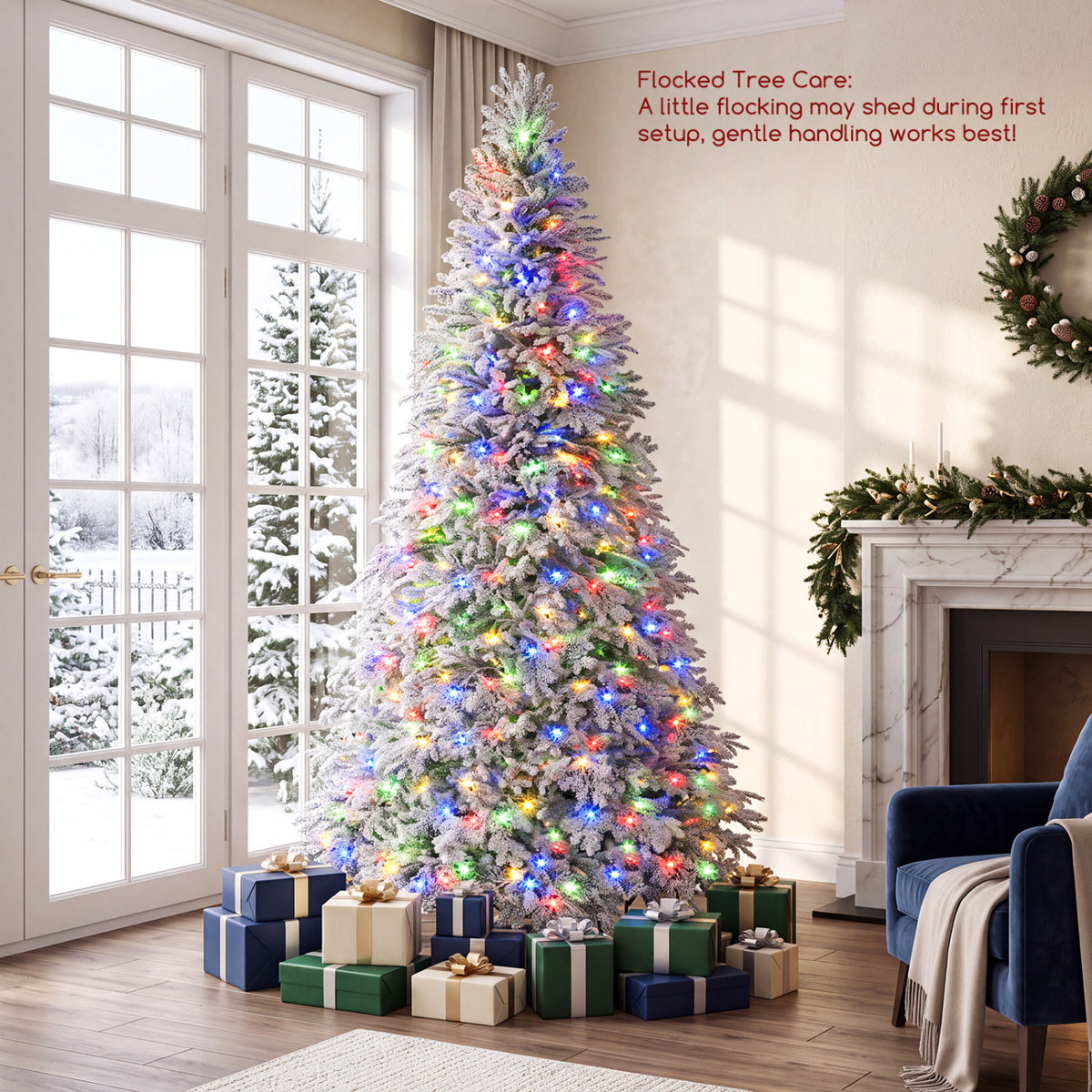 Sapin de Noël artificiel pré-éclairé de 7 pieds, LED blanc chaud multicolore, blanc