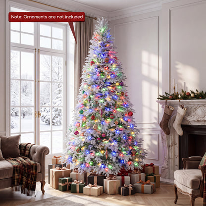 Sapin de Noël artificiel pré-éclairé de 7 pieds, LED blanc chaud multicolore, blanc