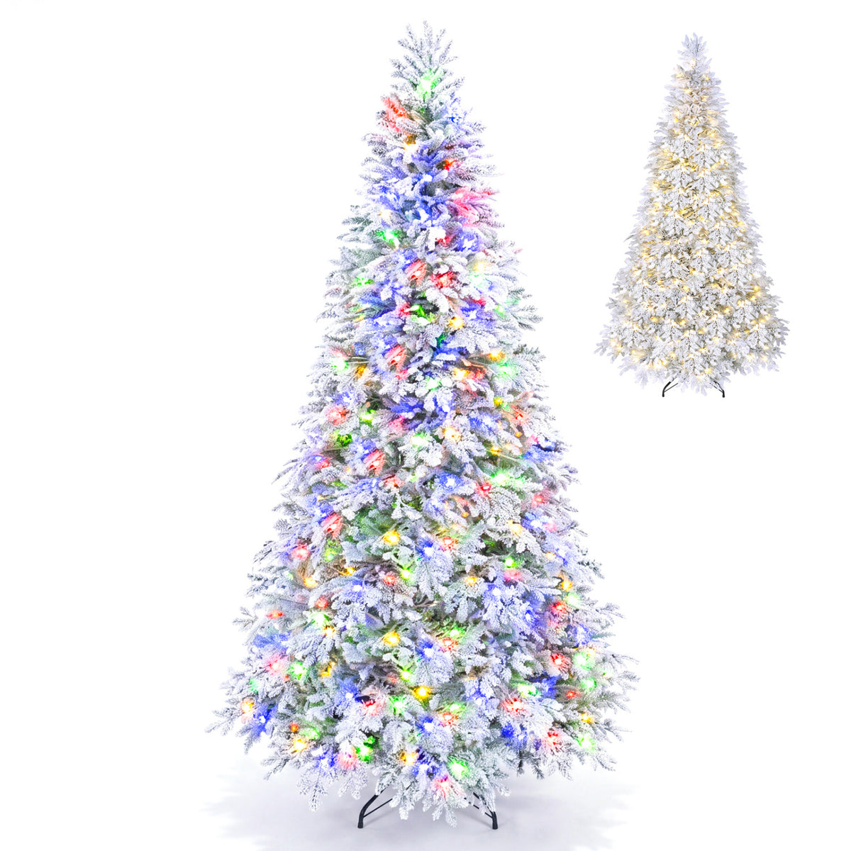 Sapin de Noël artificiel pré-éclairé de 7 pieds, LED blanc chaud multicolore, blanc