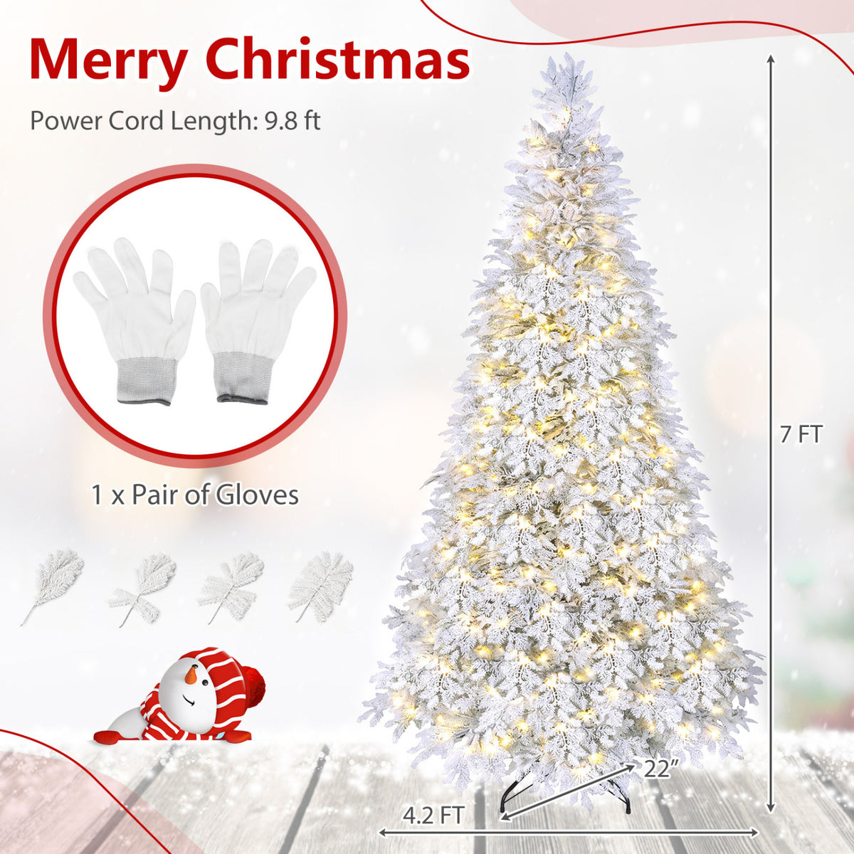 Sapin de Noël artificiel pré-éclairé de 7 pieds, LED blanc chaud multicolore, blanc