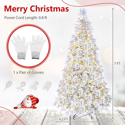 Sapin de Noël artificiel pré-éclairé de 7 pieds, LED blanc chaud multicolore, blanc