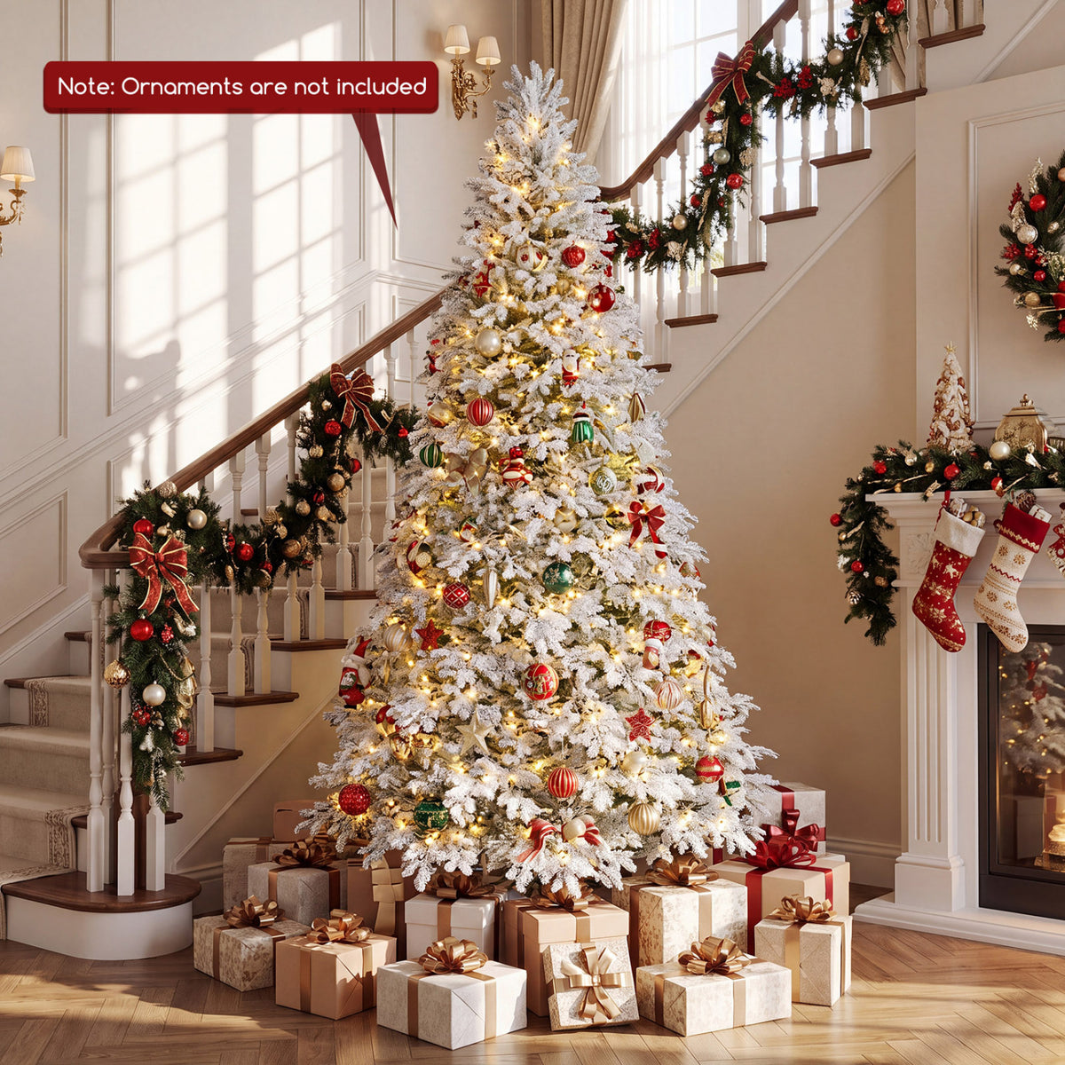 Sapin de Noël artificiel pré-éclairé de 7 pieds, LED blanc chaud multicolore, blanc