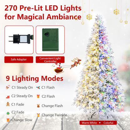 Sapin de Noël artificiel pré-éclairé de 7 pieds, LED blanc chaud multicolore, blanc