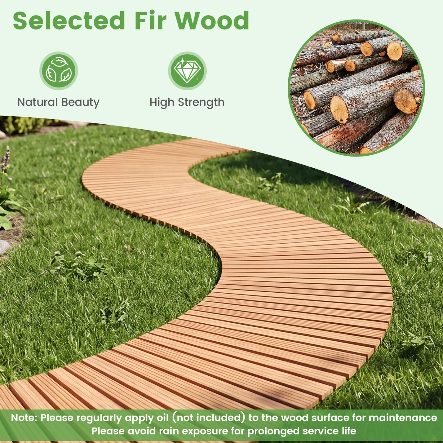 7 FT Wooden Garden Pathway, Anti-Slip Surface, Natural Decorative Fencing & Flooring at Gallery Canada