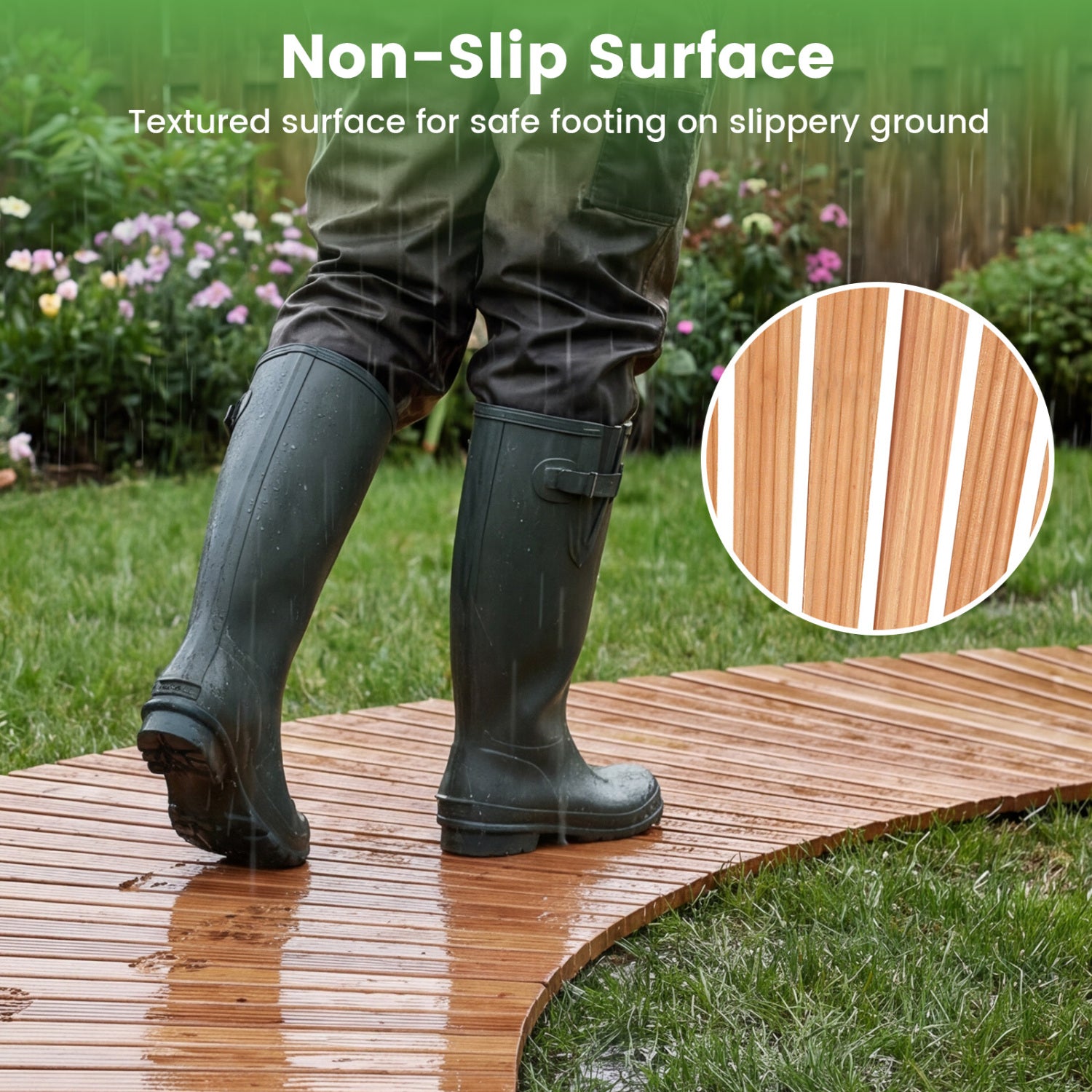 7 FT Wooden Garden Pathway, Anti-Slip Surface, Natural Decorative Fencing & Flooring at Gallery Canada