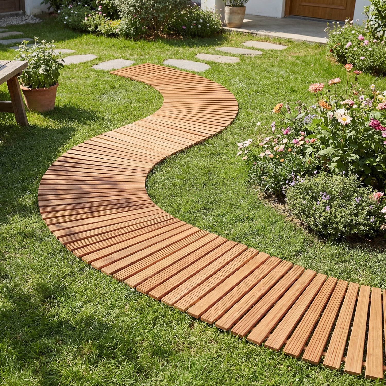 7 FT Wooden Garden Pathway, Anti-Slip Surface, Natural Decorative Fencing & Flooring at Gallery Canada