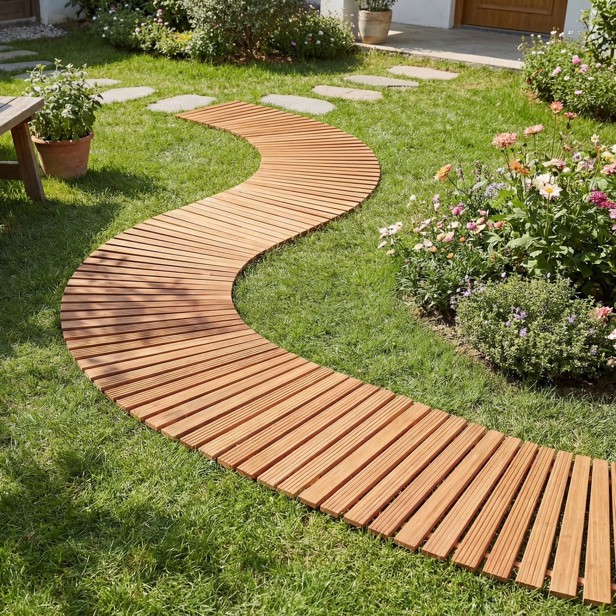 7 FT Wooden Garden Pathway, Anti-Slip Surface, Natural Decorative Fencing & Flooring at Gallery Canada