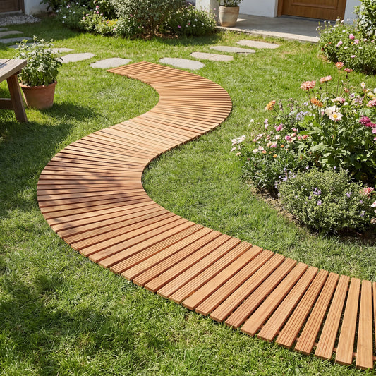 7 FT Wooden Garden Pathway, Anti-Slip Surface, Natural Decorative Fencing & Flooring Natural at Gallery Canada