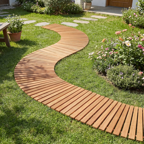 7 FT Wooden Garden Pathway, Anti-Slip Surface, Natural