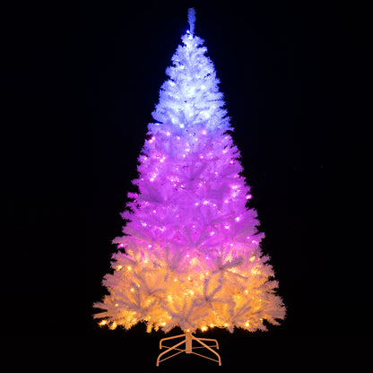 7 Feet Artificial Christmas Tree Hinged Pre-Lit Xmas Tree with 11 Lighting Modes, White Christmas Tree at Gallery Canada