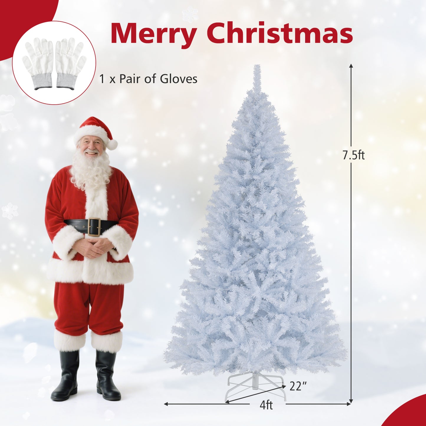 7 Feet Artificial Christmas Tree Hinged Pre-Lit Xmas Tree with 11 Lighting Modes, White Christmas Tree at Gallery Canada