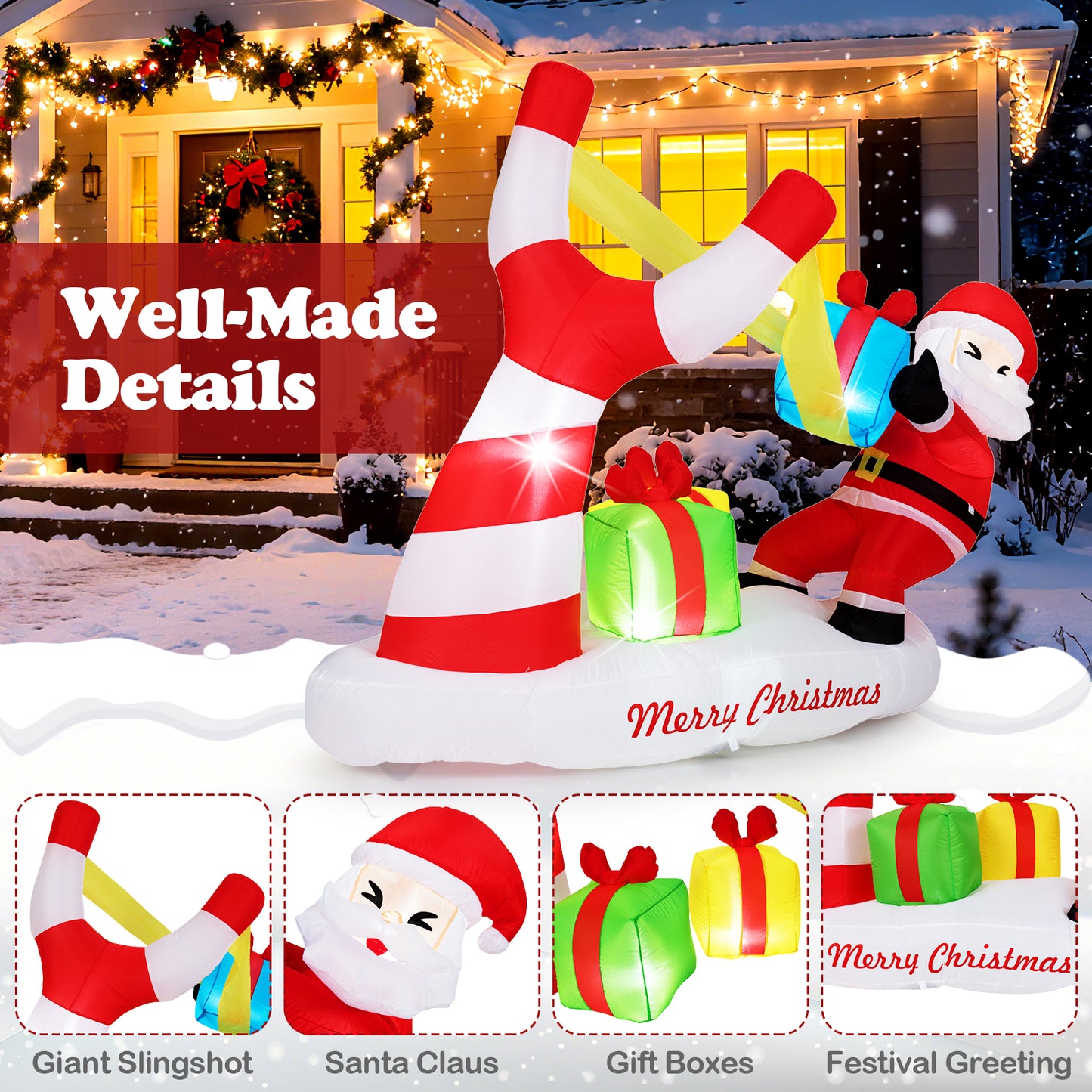 7 Feet Christmas Inflatables Santa with Slingshot and Built-in LED Lights Outdoor Decoration, Red Christmas Inflatables at Gallery Canada