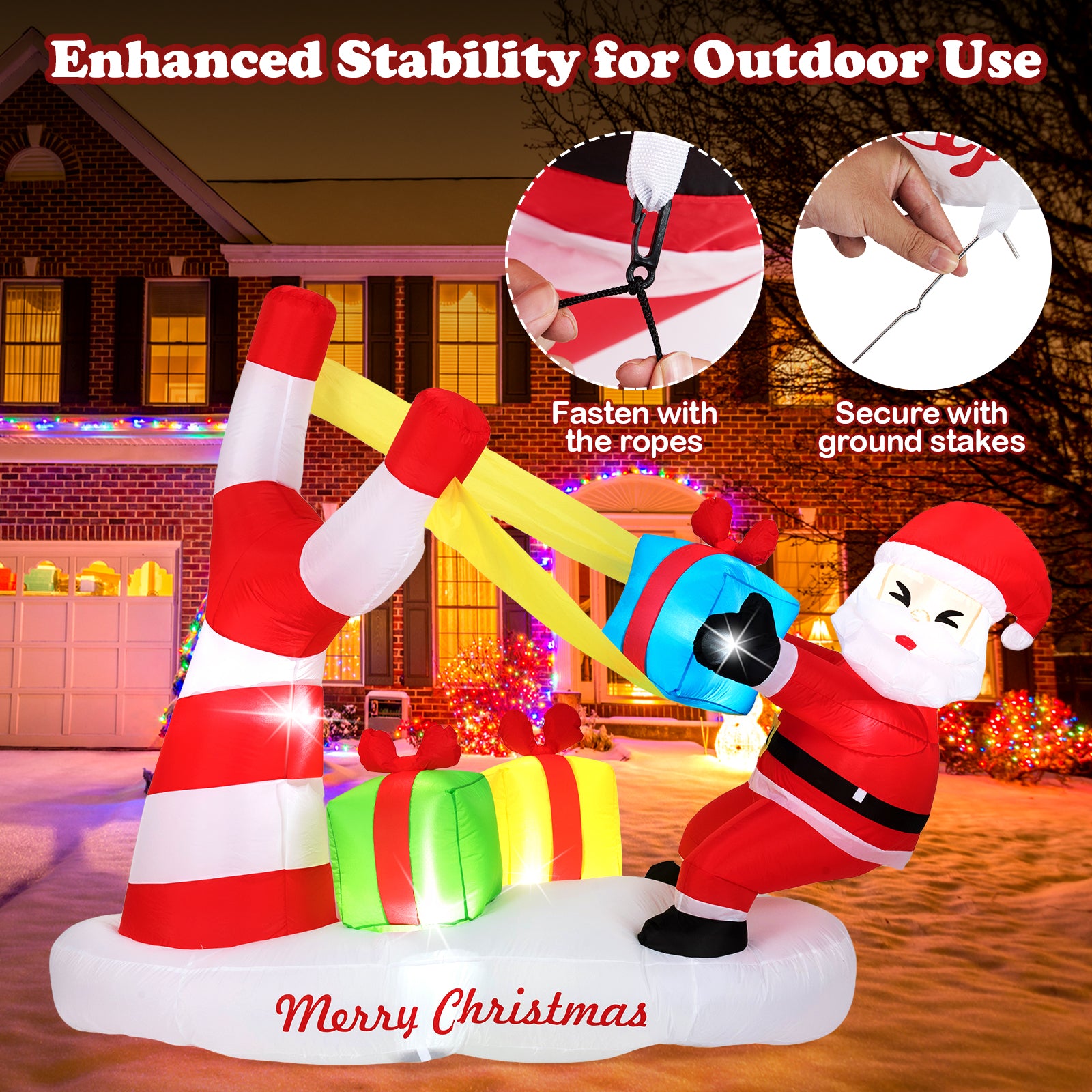 7 Feet Christmas Inflatables Santa with Slingshot and Built-in LED Lights Outdoor Decoration, Red Christmas Inflatables at Gallery Canada