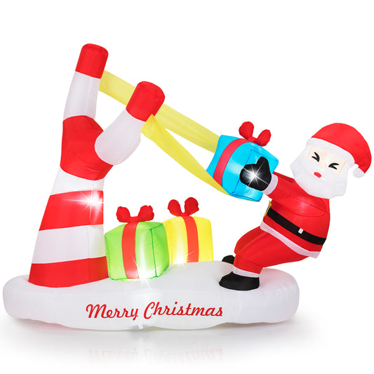 7 Feet Santa With Slingshot, LED Lights Outdoor Decoration, Red Christmas Inflatables Red at Gallery Canada