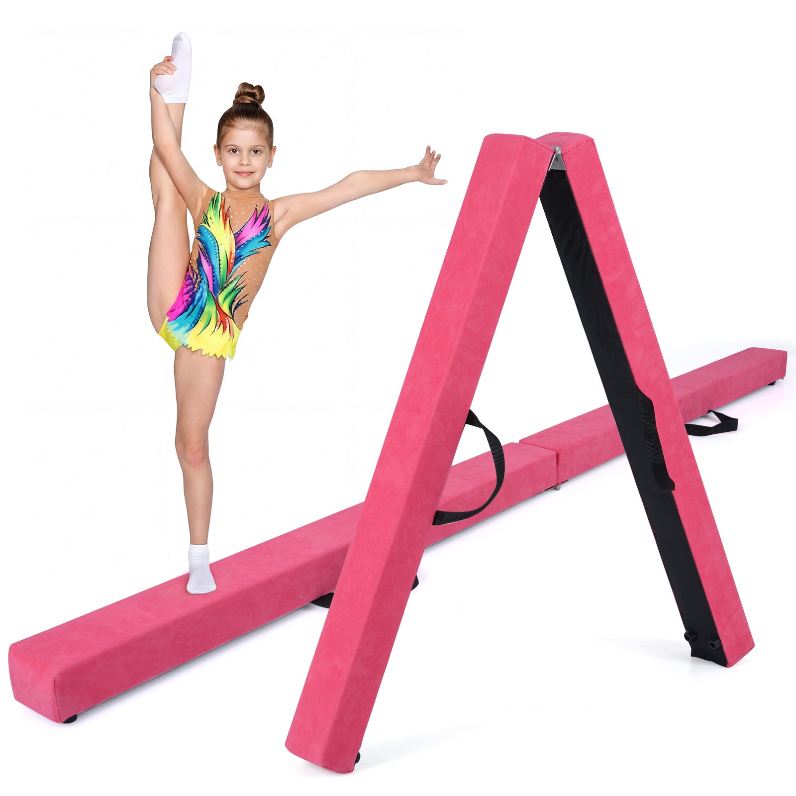 7 Feet Folding Portable Balance Beam, Rose Red