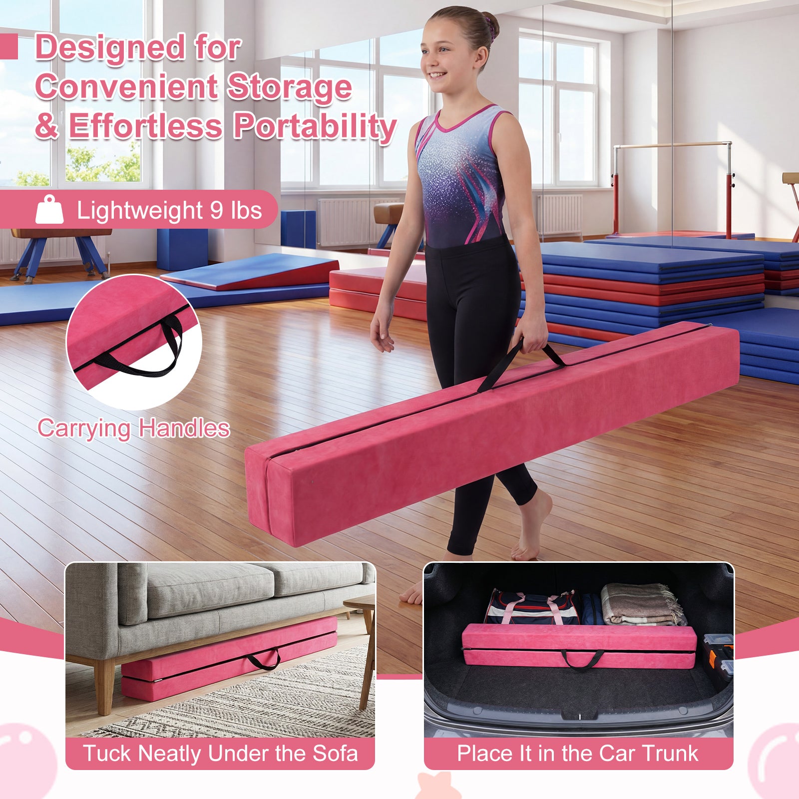 7 Feet Folding Portable Balance Beam, Rose Red Yoga & Gym Mats at Gallery Canada