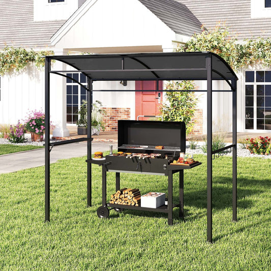 7 Ft Grill Gazebo, with Serving Shelf & Hooks, Gray Gazebos Gray at Gallery Canada