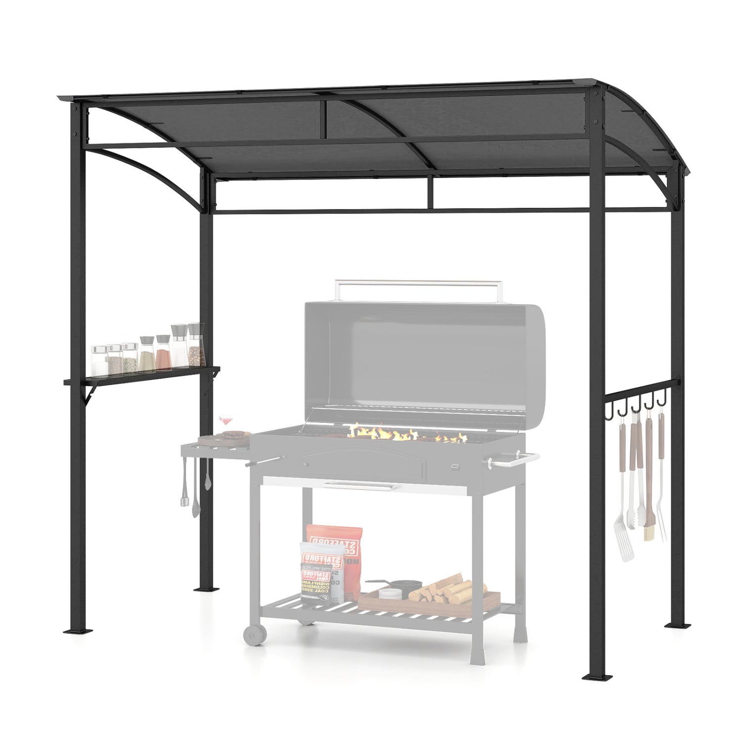 7 Ft Grill Gazebo, with Serving Shelf & Hooks, Gray Gazebos Gray at Gallery Canada