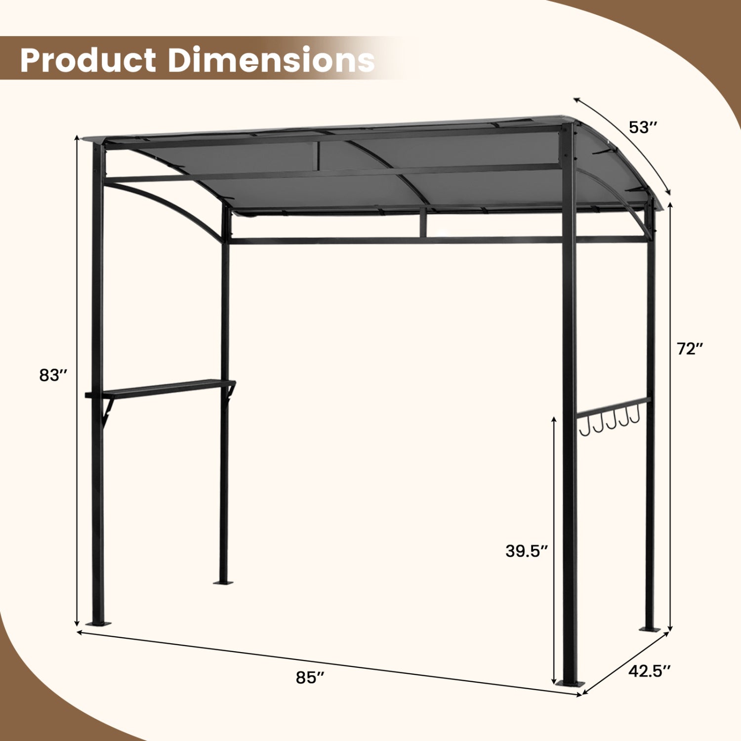 7 Ft Grill Gazebo, with Serving Shelf & Hooks, Gray Gazebos at Gallery Canada