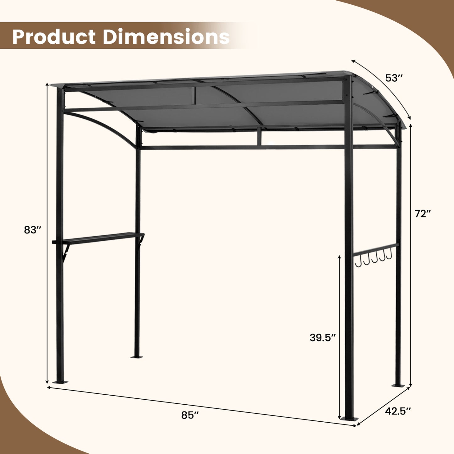 7 Ft Grill Gazebo, with Serving Shelf & Hooks, Gray Gazebos at Gallery Canada