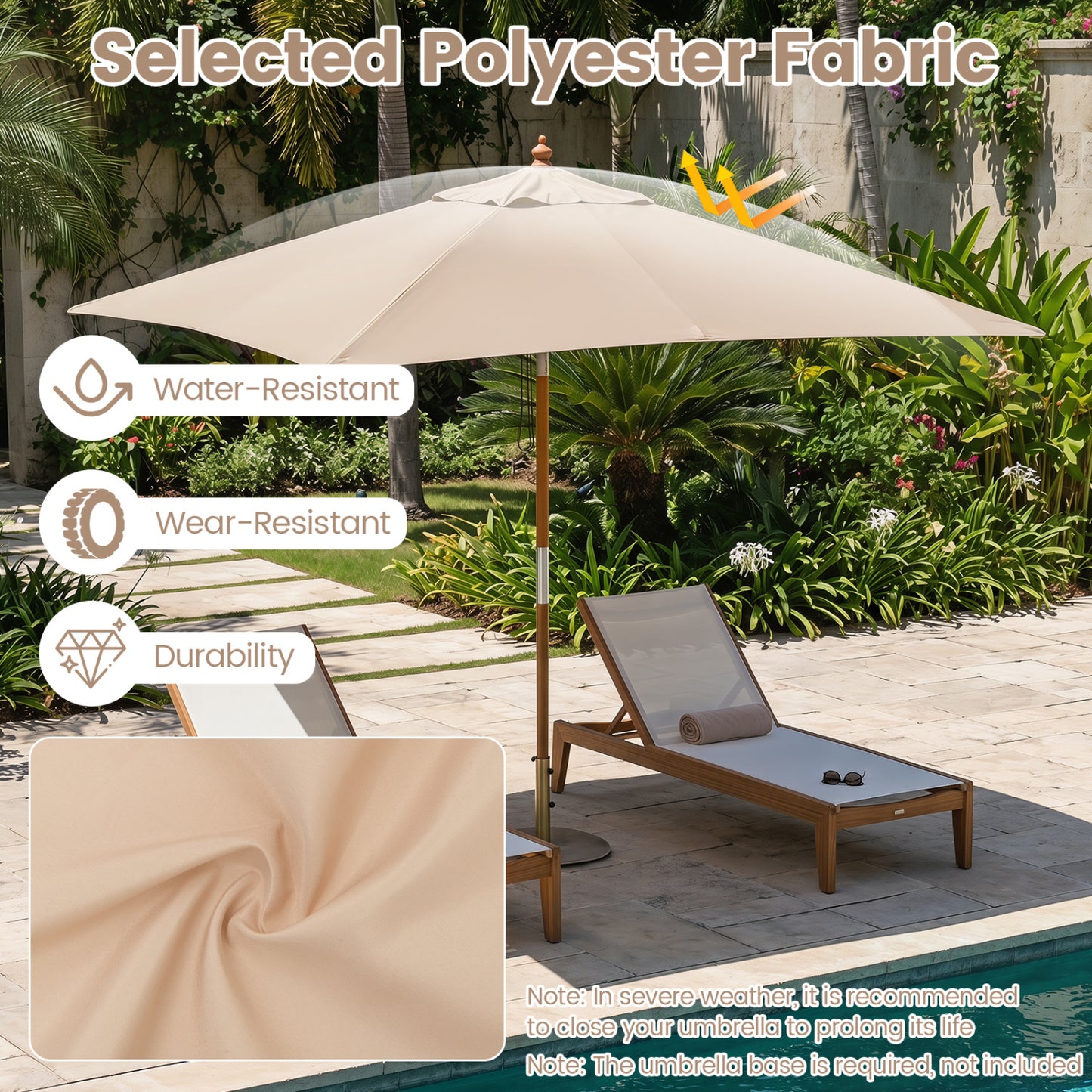 7 Ft Outdoor Rectangular Patio Umbrella, 3 Heights, Beige