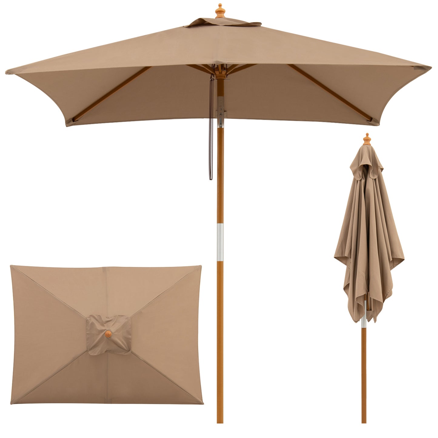 7 Ft Outdoor Rectangular Patio Umbrella, 3 Heights, Coffee