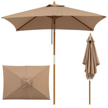 7 Ft Outdoor Rectangular Patio Umbrella, 3 Heights, Coffee