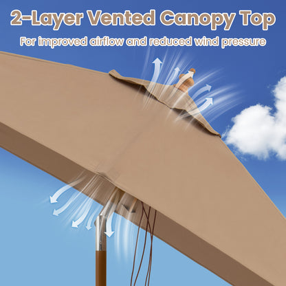 7 Ft Outdoor Rectangular Patio Umbrella, 3 Heights, Coffee