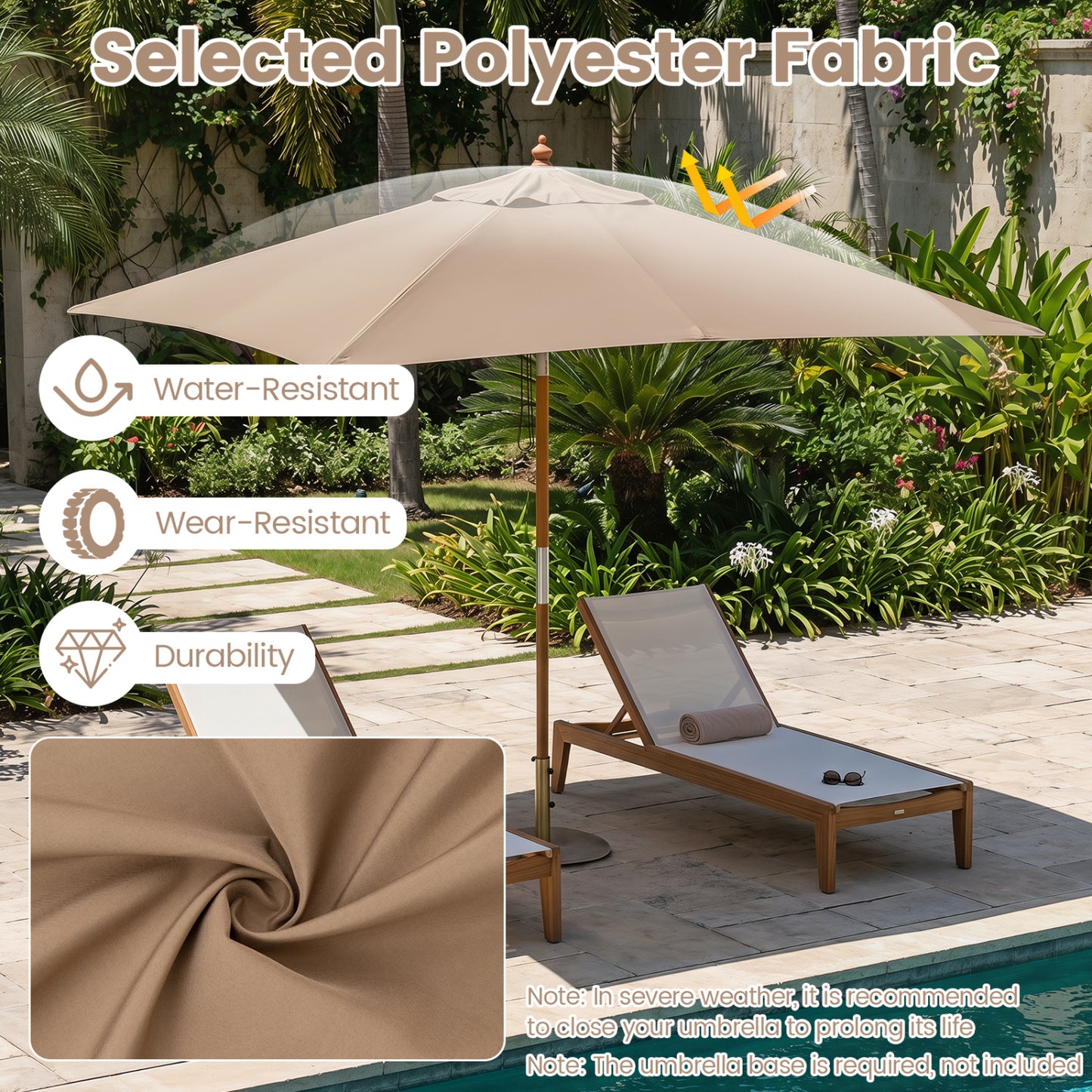 7 Ft Outdoor Rectangular Patio Umbrella, 3 Heights, Coffee