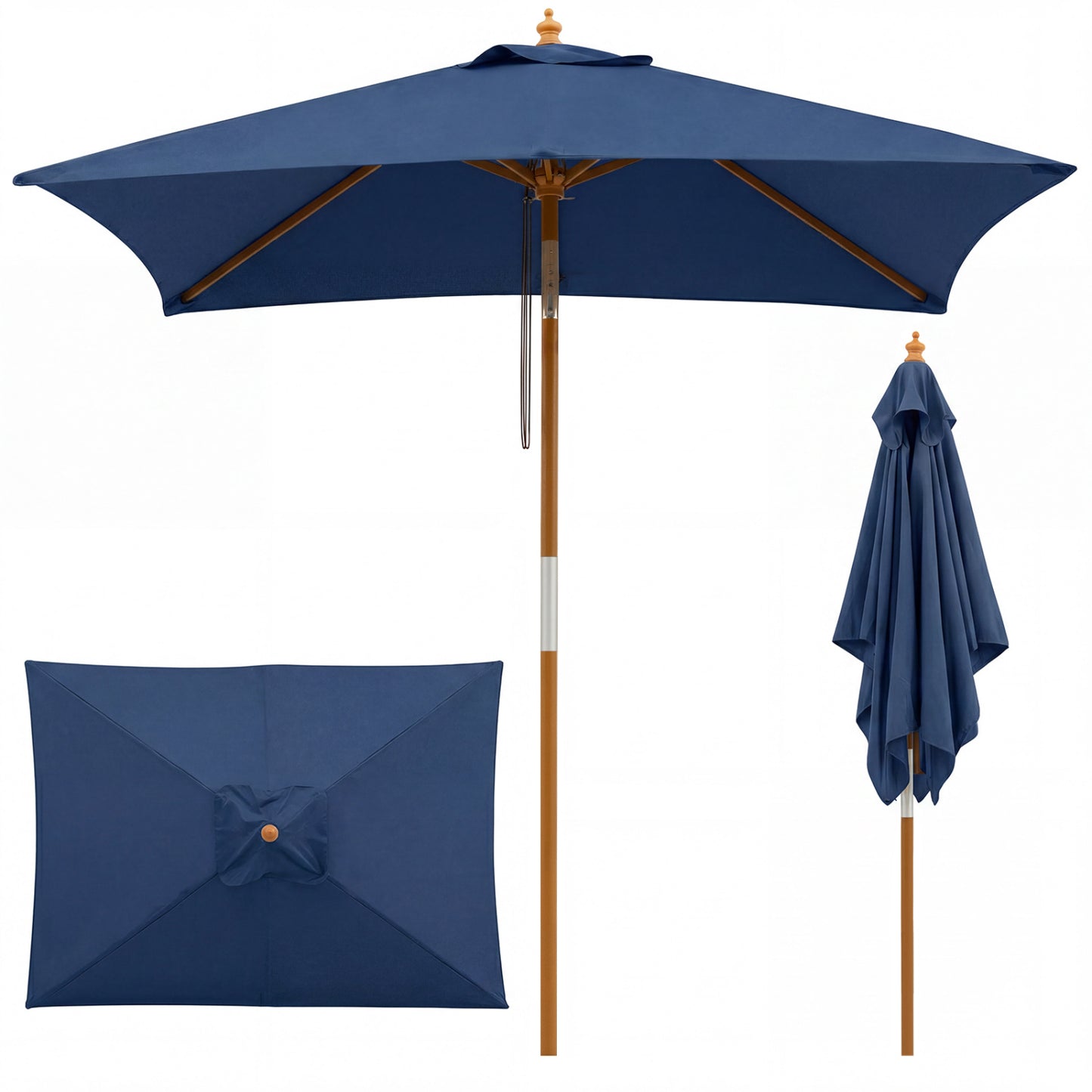 7 Ft Outdoor Rectangular Patio Umbrella, Navy