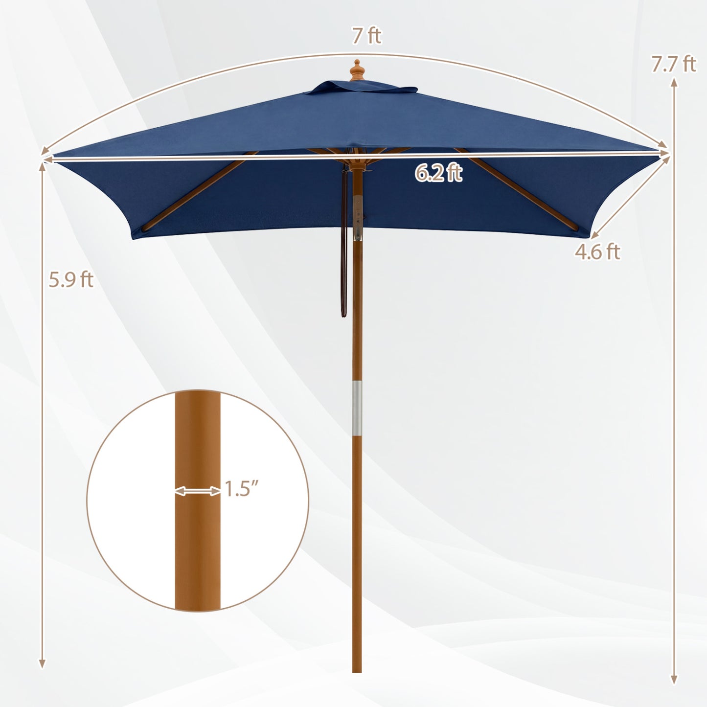 7 Ft Outdoor Rectangular Patio Umbrella, Navy