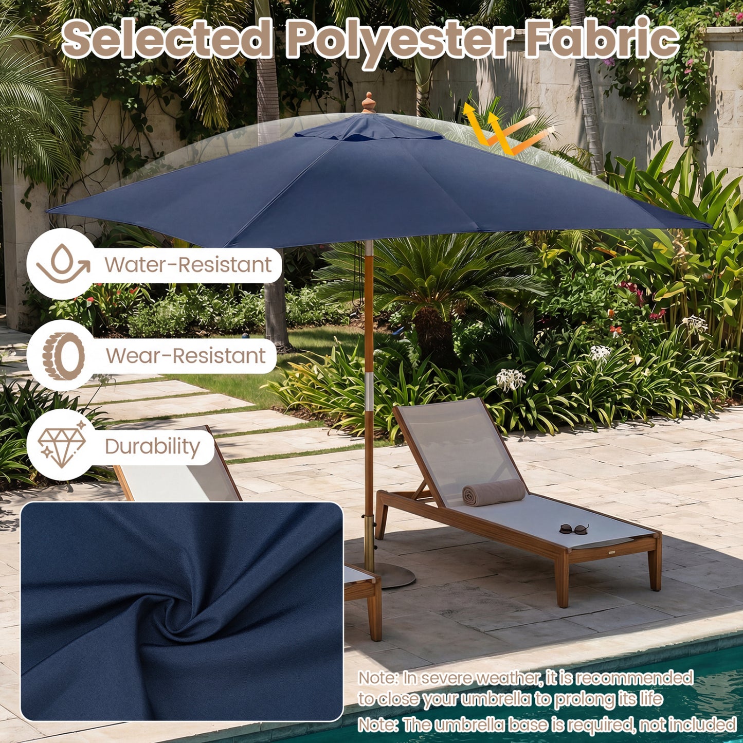 7 Ft Outdoor Rectangular Patio Umbrella, Navy