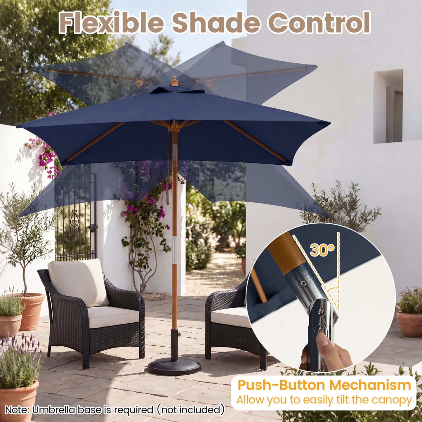 7 Ft Outdoor Rectangular Patio Umbrella, Navy