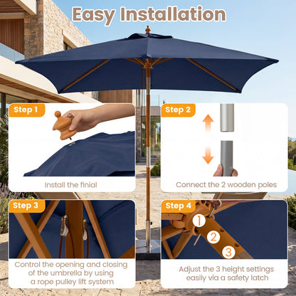 7 Ft Outdoor Rectangular Patio Umbrella, Navy