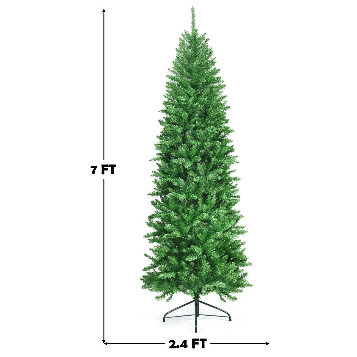 Sapin de Noël artificiel en forme de crayon pré-éclairé de 7 pieds, 150 lumières, vert