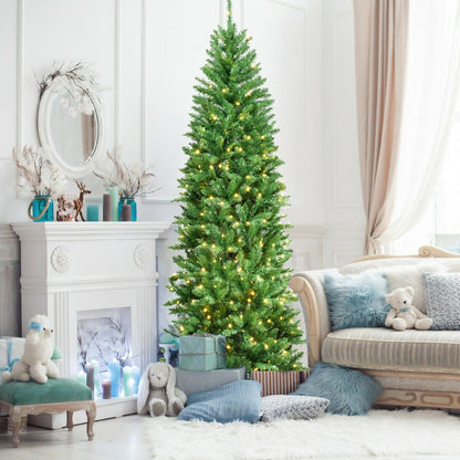 Sapin de Noël artificiel en forme de crayon pré-éclairé de 7 pieds, 150 lumières, vert