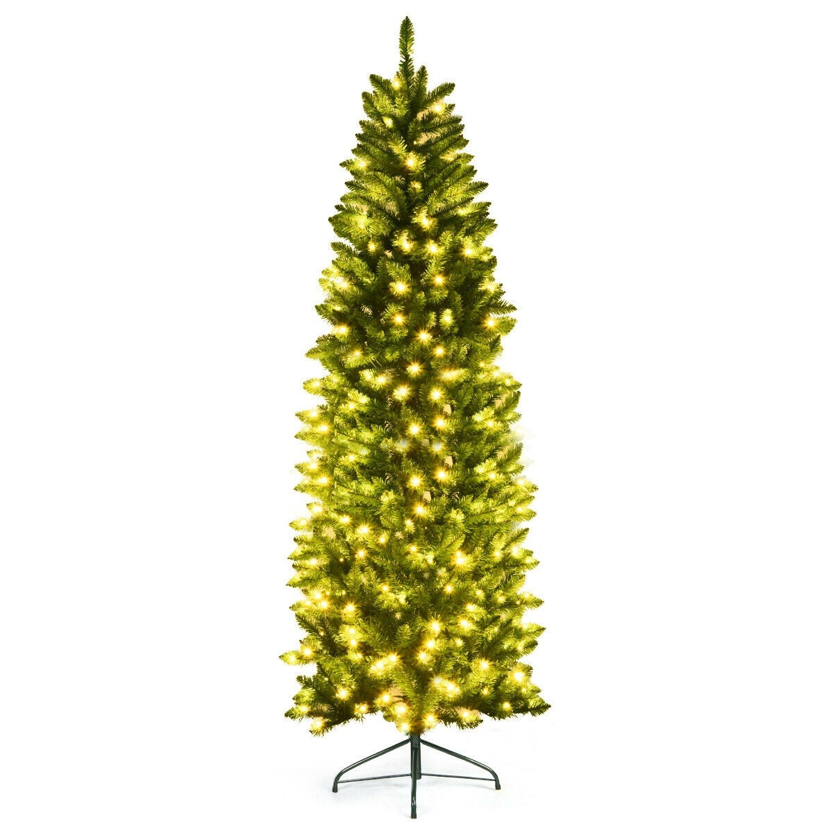 Sapin de Noël artificiel en forme de crayon pré-éclairé de 7 pieds, 150 lumières, vert