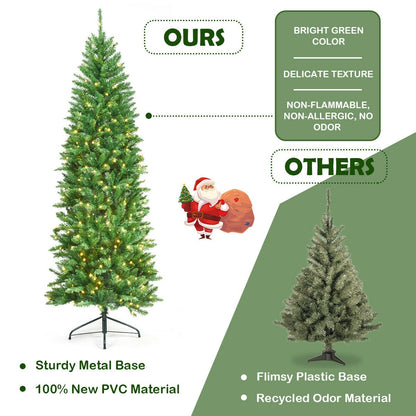 Sapin de Noël artificiel en forme de crayon pré-éclairé de 7 pieds, 150 lumières, vert