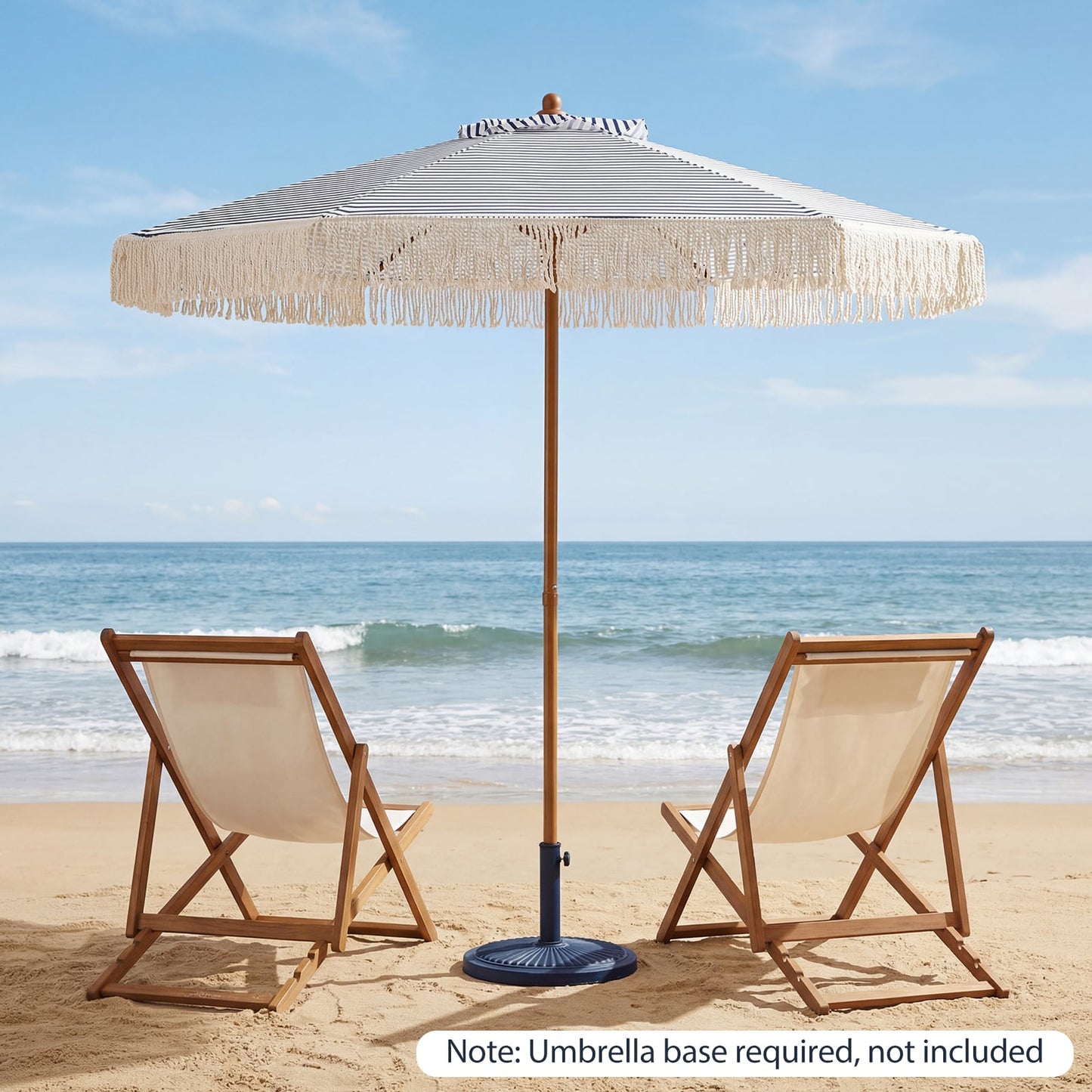 7 Feet Patio Umbrella, Sun-Protective Beach Umbrella With Fringe Tassel, Blue