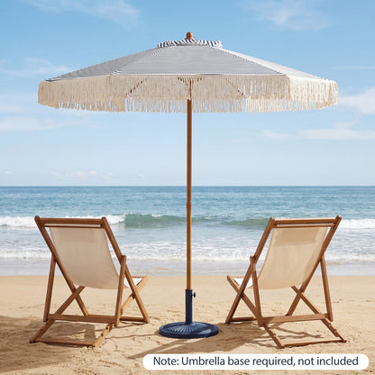 7 Feet Patio Umbrella, Sun-Protective Beach Umbrella With Fringe Tassel, Blue